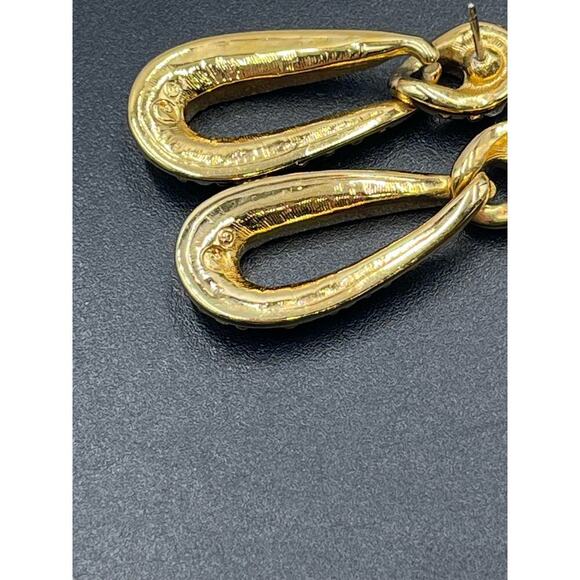 SWAROVSKI Swan Vintage Gold Crystal Dangle Drop Designer Door Knocker Earrings - Picture 7 of 14